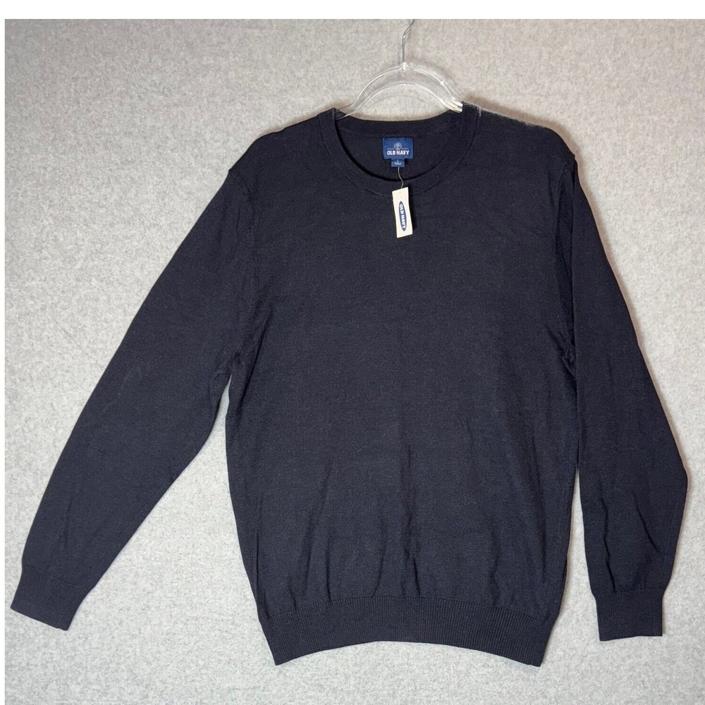 Old Navy Sweater Men's Large Navy Blue Cotton Tight Knit Crew Neck Pullover